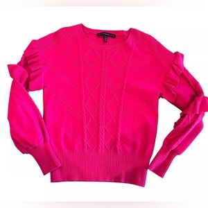 White House Black Market Fuchsia Ruffle Sleeve Sweater